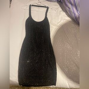Oh Polly Black Mini Dress with Silver Accents